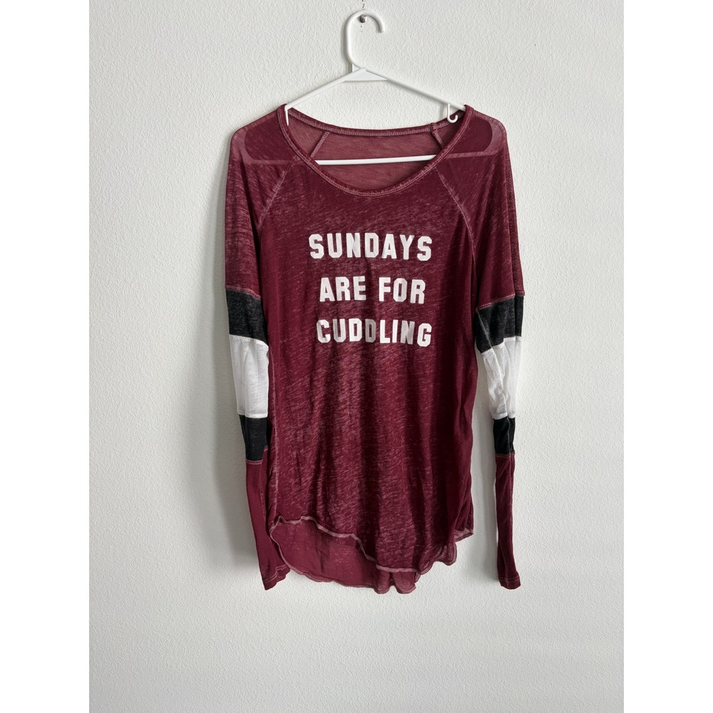 Sundays Are For Cuddling Burnout Graphic Long Sleeve Top Burgundy Small